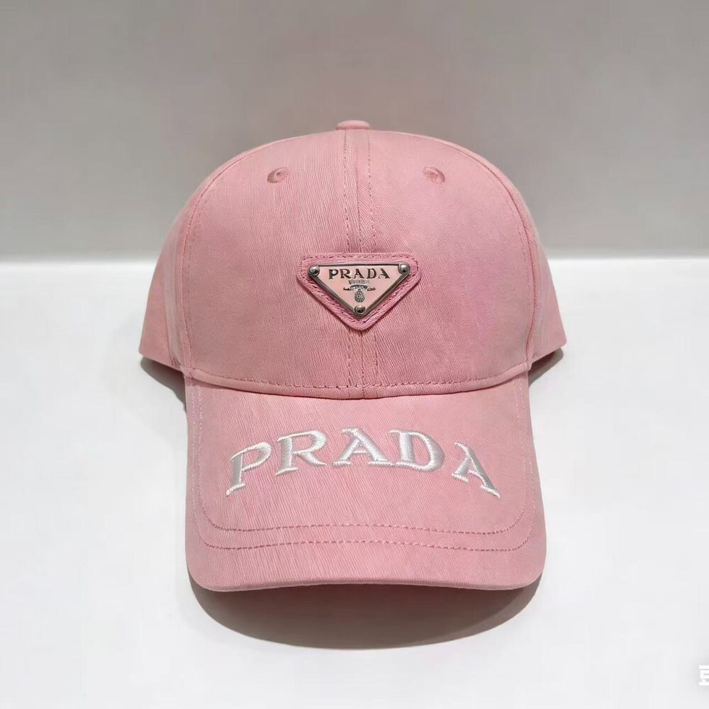 Prada Dual Logo Cotton Baseball Cap Pink